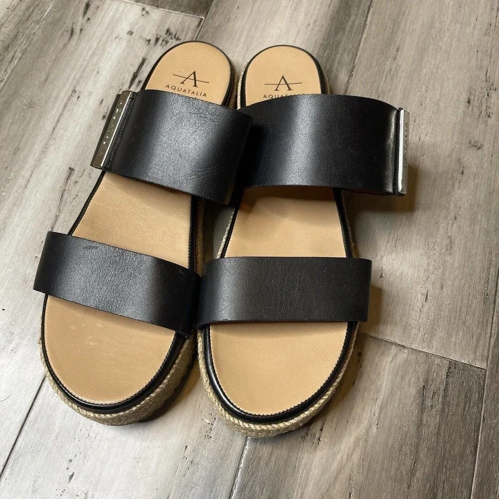 Aquatalia Mae Water Resistant Espadrille Slide Sandal Women's Black Size 9